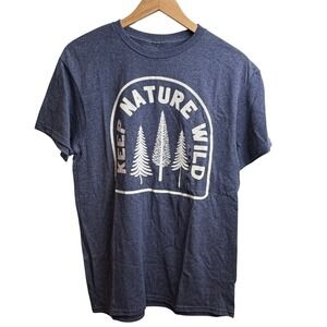 Bioworld Mens Keep Nature Wild Pine Tree Graphic T-Shirt M Blue Heather Gorpcore